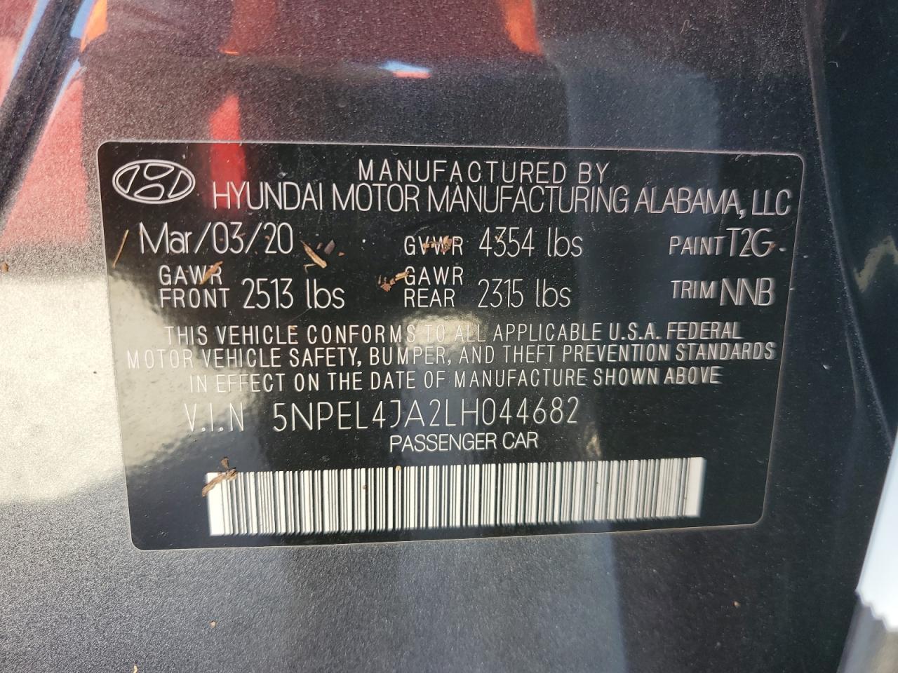 2020 Hyundai Sonata Sel VIN: 5NPEL4JA2LH044682 Lot: 76364894