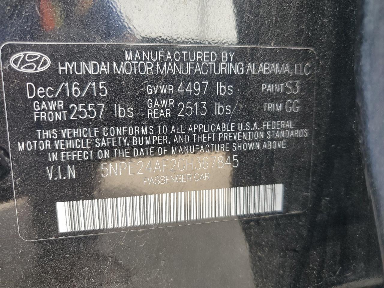 5NPE24AF2GH367845 2016 Hyundai Sonata Se