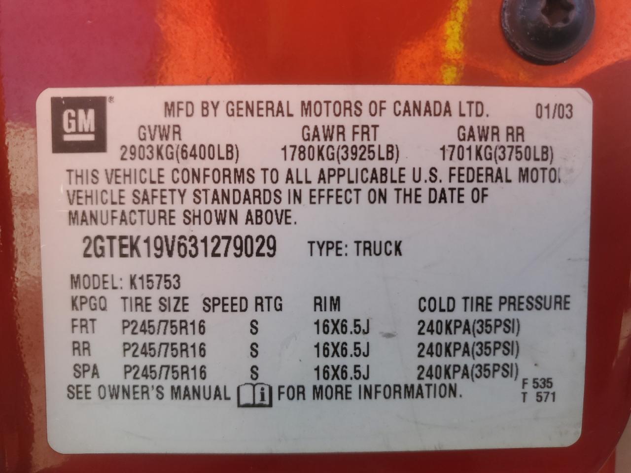 2GTEK19V631279029 2003 GMC New Sierra K1500