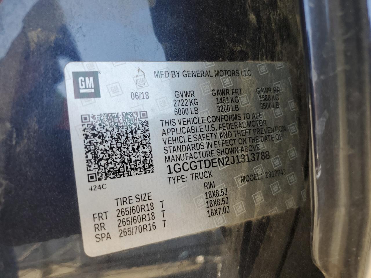 1GCGTDEN2J1313788 2018 Chevrolet Colorado Z71