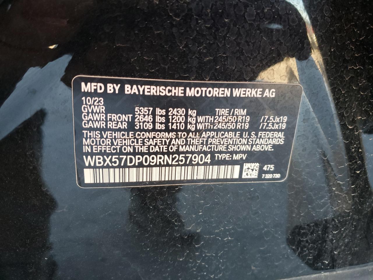 2024 BMW X3 xDrive30I VIN: WBX57DP09RN257904 Lot: 77353214