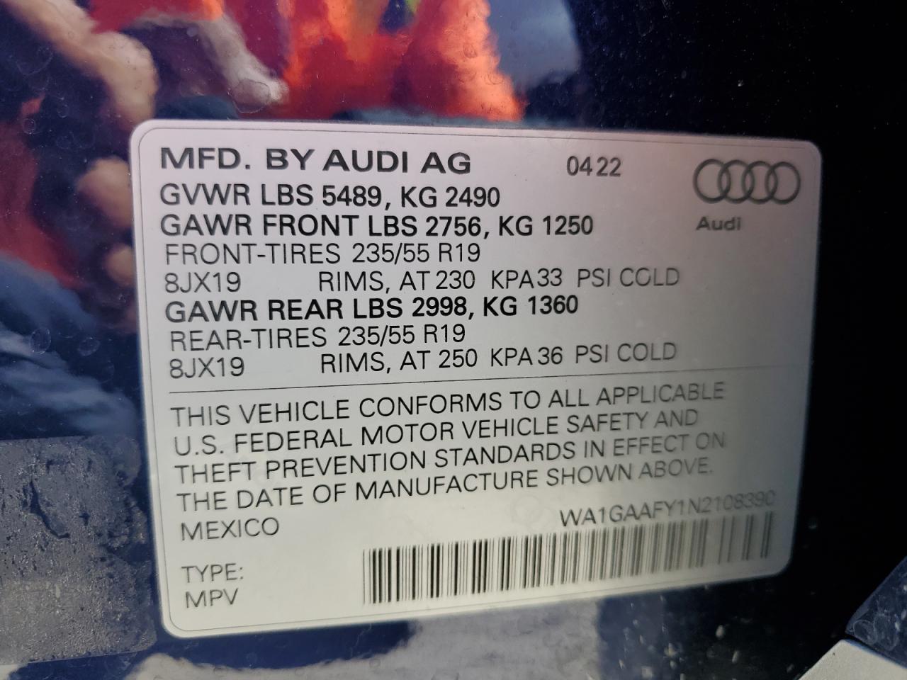 2022 Audi Q5 Premium 45 VIN: WA1GAAFY1N2108390 Lot: 75015734