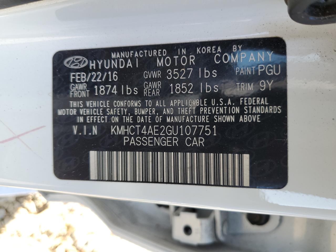 2016 Hyundai Accent Se VIN: KMHCT4AE2GU107751 Lot: 76192424