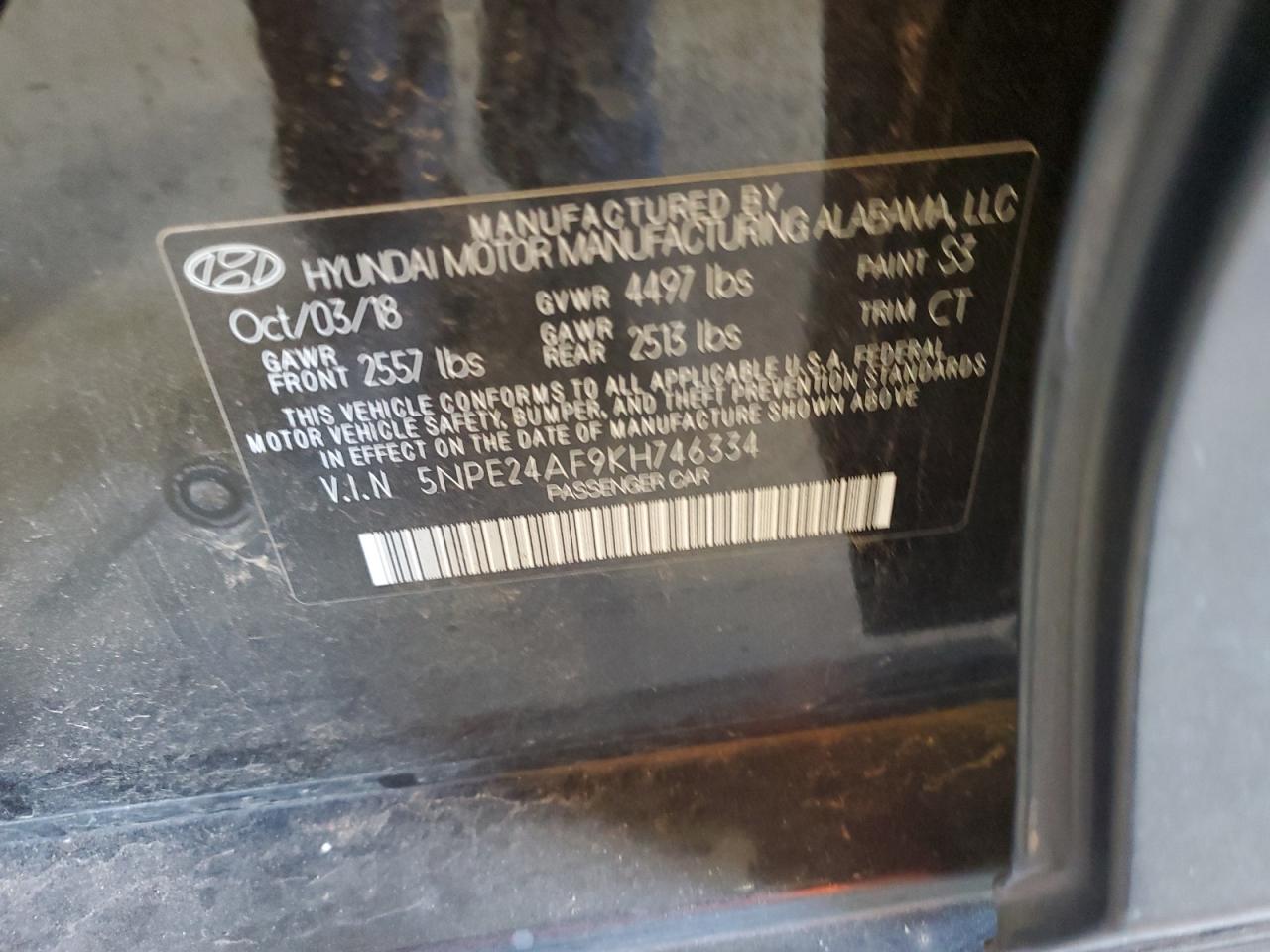 5NPE24AF9KH746334 2019 Hyundai Sonata Se