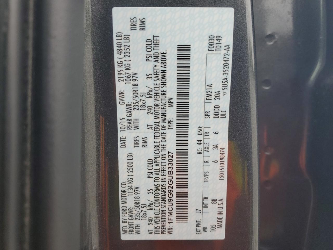 1FMCU9G92GUB33027 2016 FORD ESCAPE - Image 15