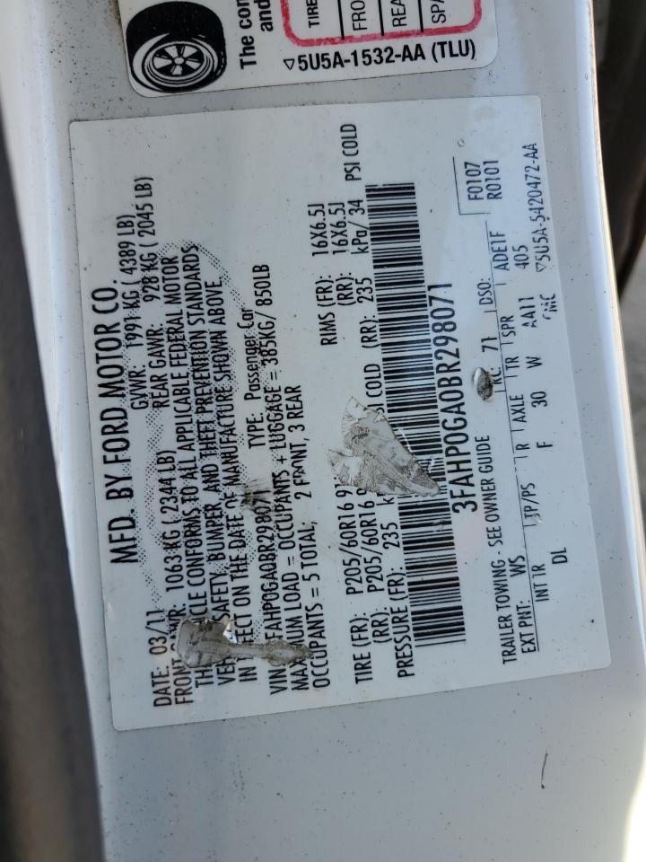 2011 Ford Fusion S VIN: 3FAHP0GA0BR298071 Lot: 77442754