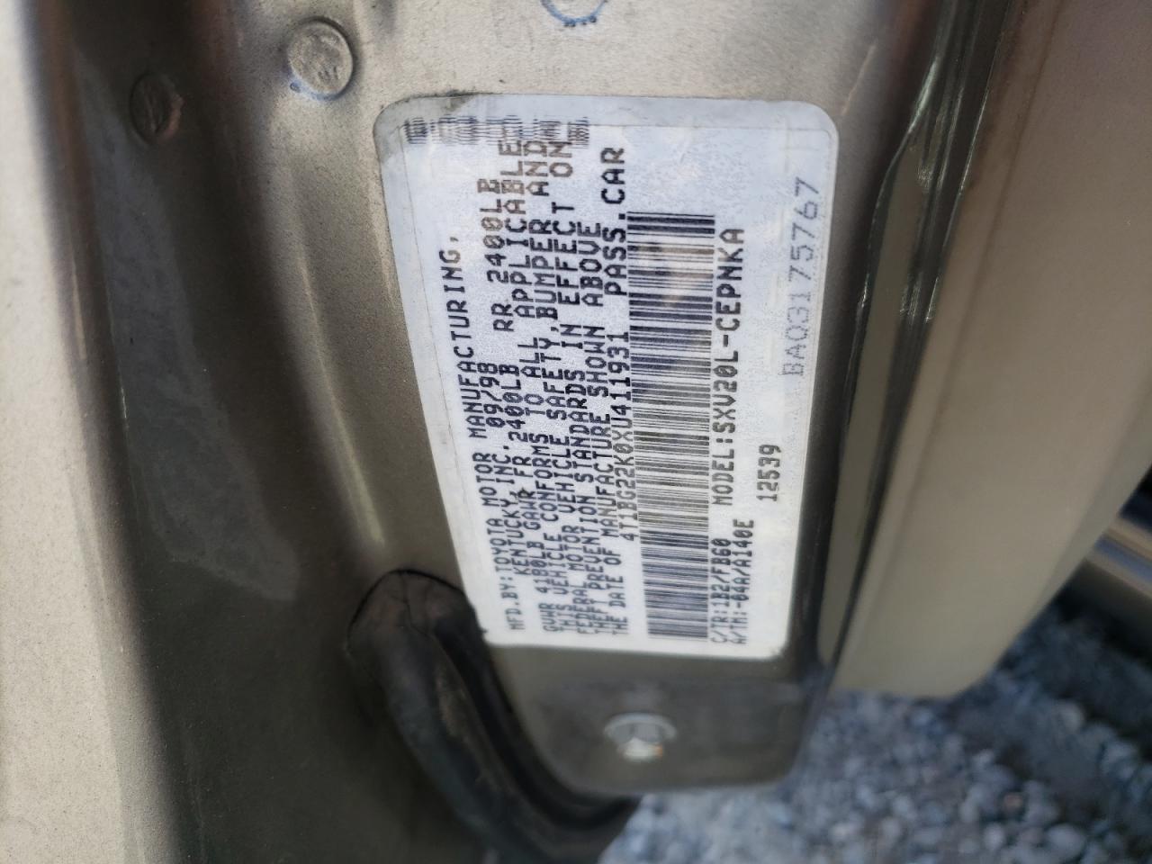 4T1BG22K0XU411931 1999 Toyota Camry Ce