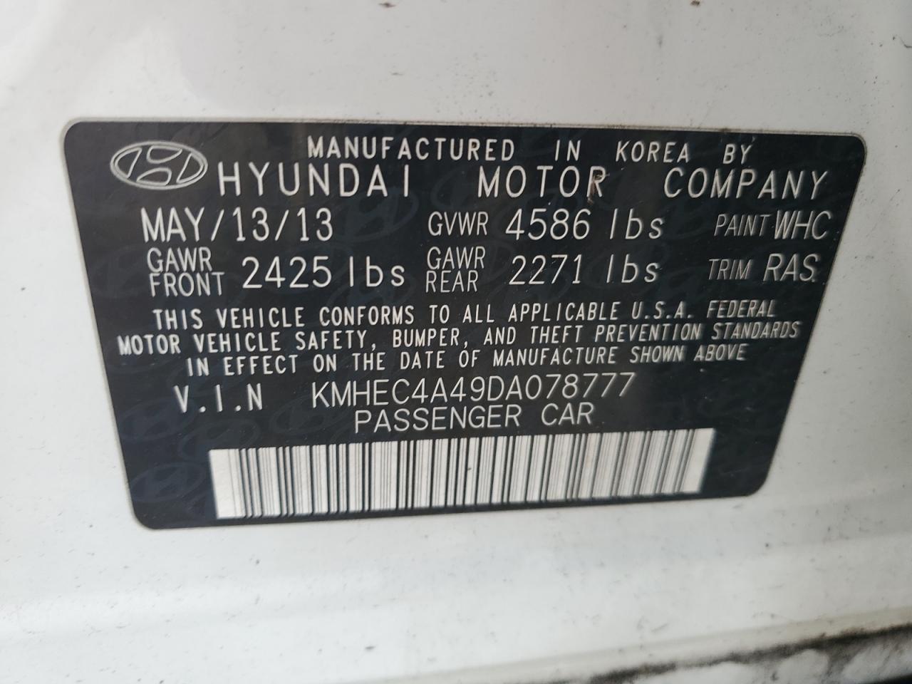 KMHEC4A49DA078777 2013 Hyundai Sonata Hybrid