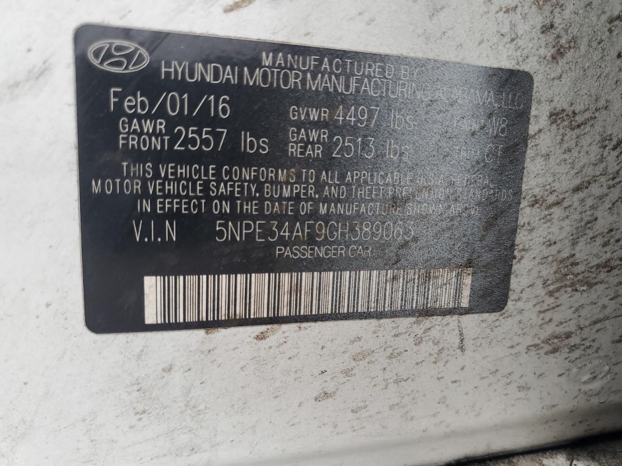 5NPE34AF9GH389063 2016 Hyundai Sonata Sport