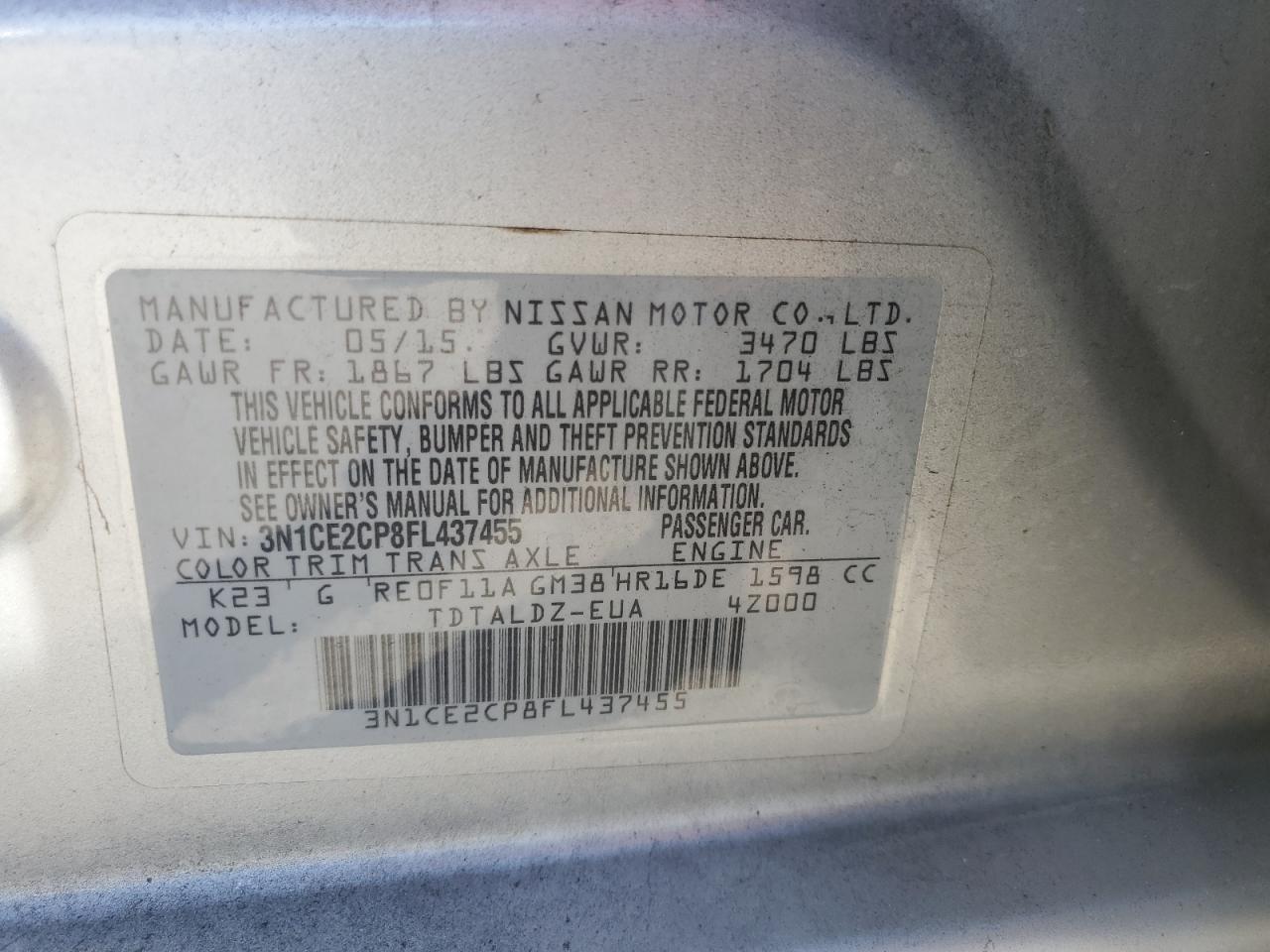 2015 Nissan Versa Note S VIN: 3N1CE2CP8FL437455 Lot: 73878464