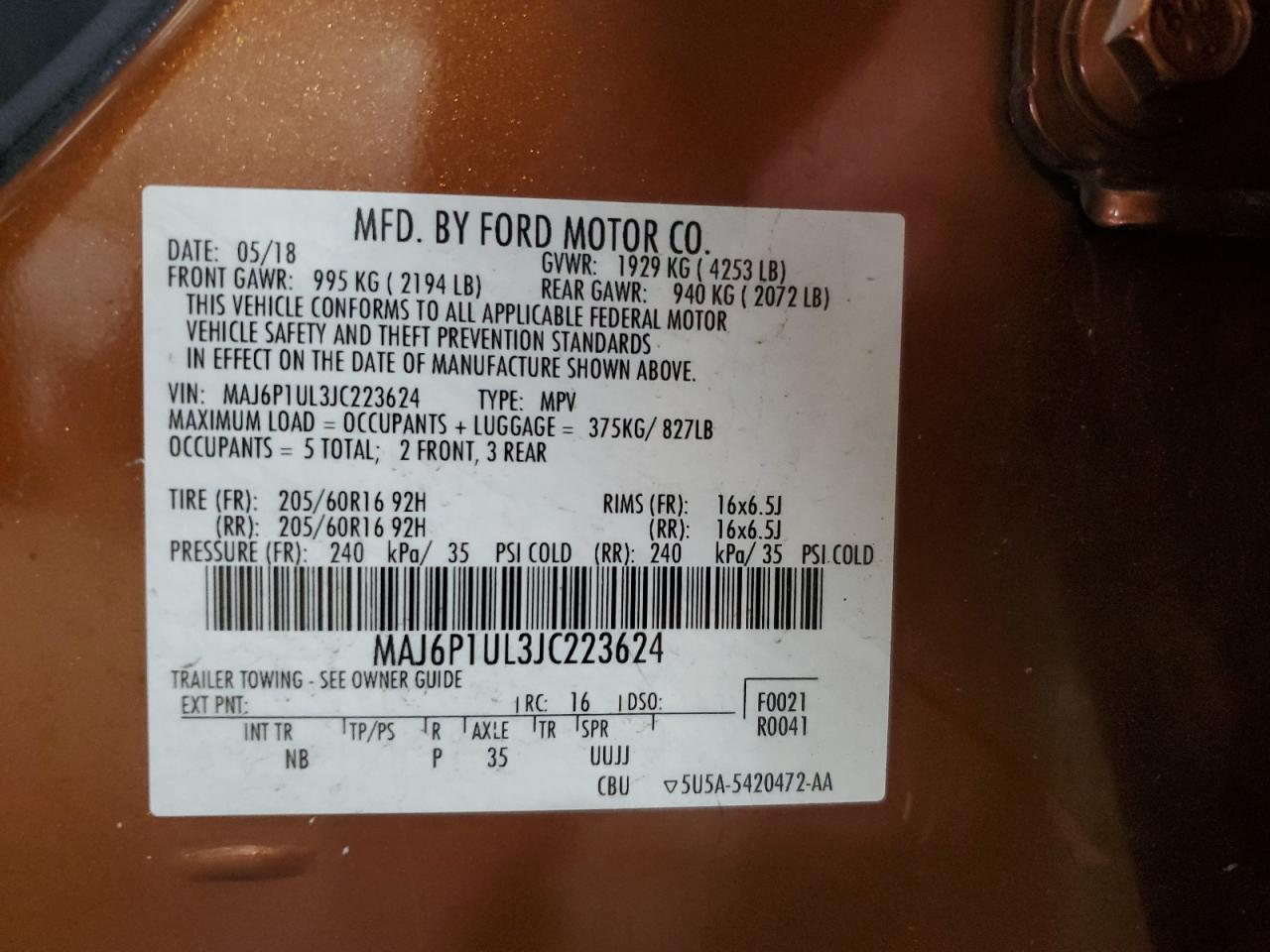 MAJ6P1UL3JC223624 2018 Ford Ecosport Se