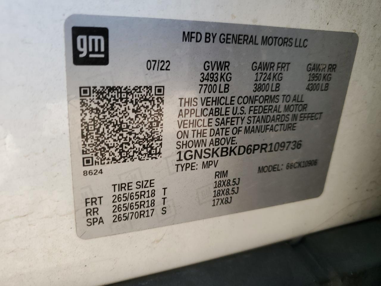 1GNSKBKD6PR109736 CHEVROLET SUBURBAN 2023