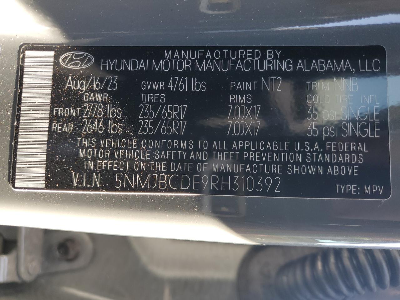 2024 Hyundai Tucson Sel VIN: 5NMJBCDE9RH310392 Lot: 75671974