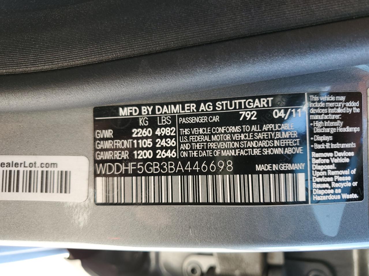 WDDHF5GB3BA446698 2011 Mercedes-Benz E 350