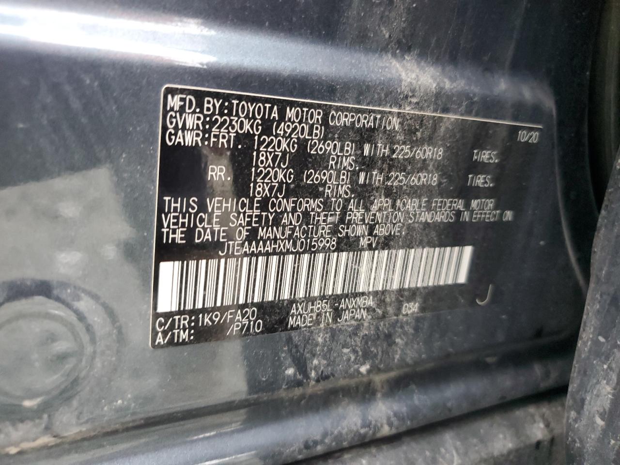 2021 Toyota Venza Le VIN: JTEAAAAHXMJ015998 Lot: 77378194