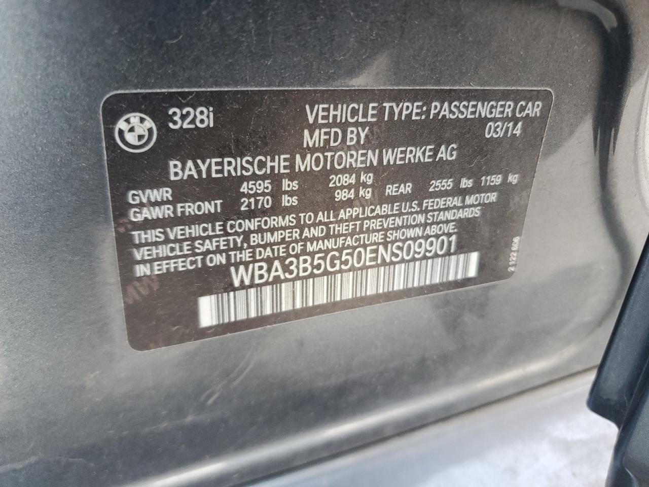 2014 BMW 328 Xi Sulev VIN: WBA3B5G50ENS09901 Lot: 76838914