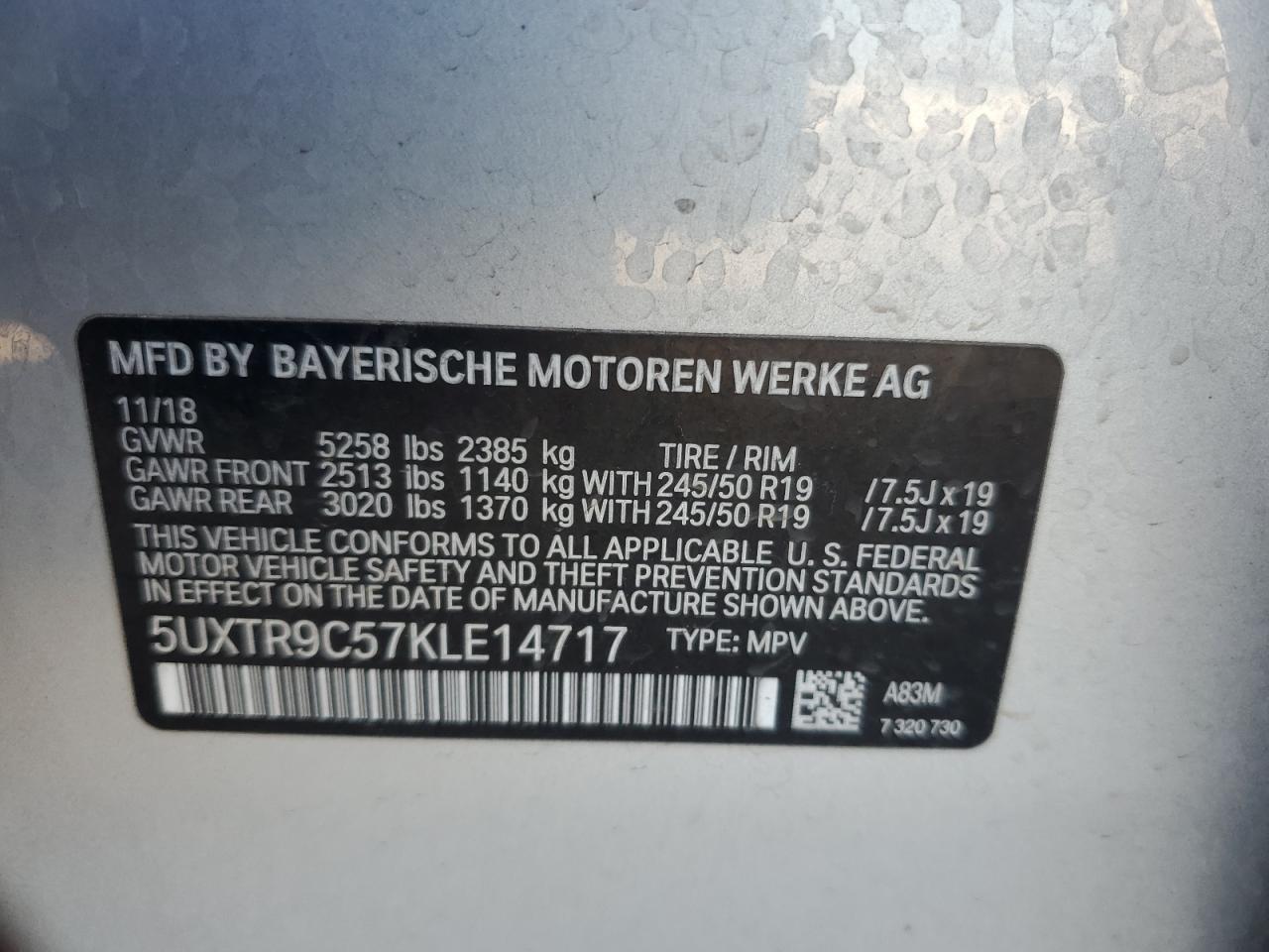 5UXTR9C57KLE14717 2019 BMW X3 xDrive30I