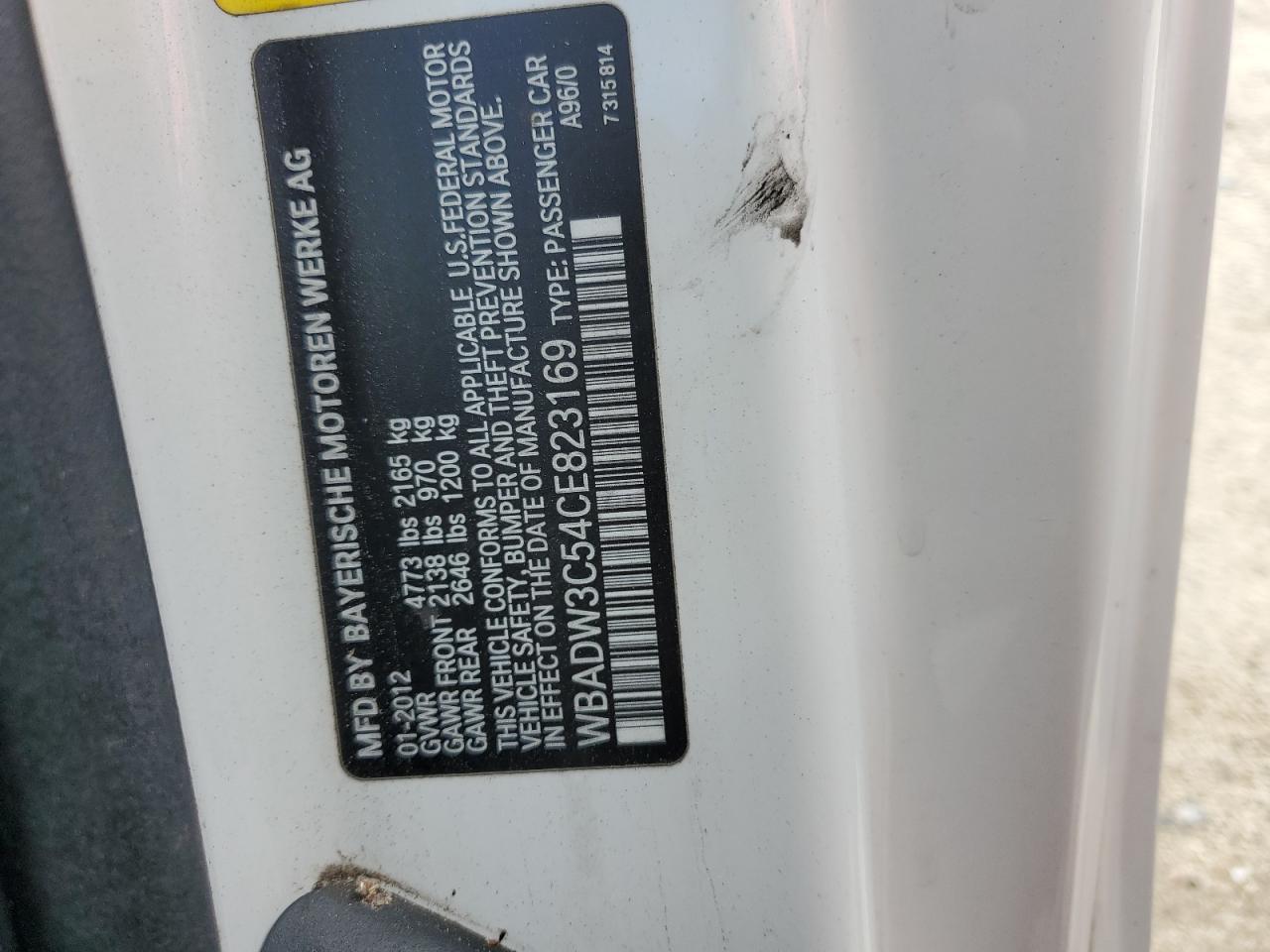 2012 BMW 328 I VIN: WBADW3C54CE823169 Lot: 77126844