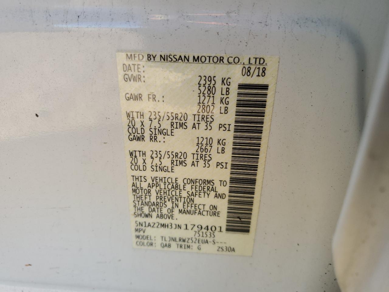 5N1AZ2MH3JN179401 2018 Nissan Murano S