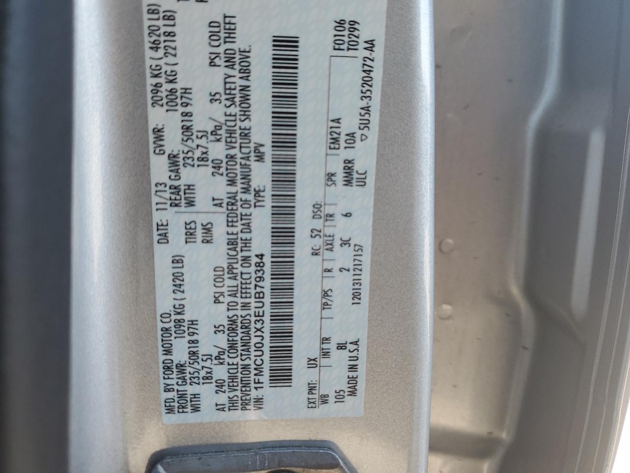 1FMCU0JX3EUB79384 2014 Ford Escape Titanium