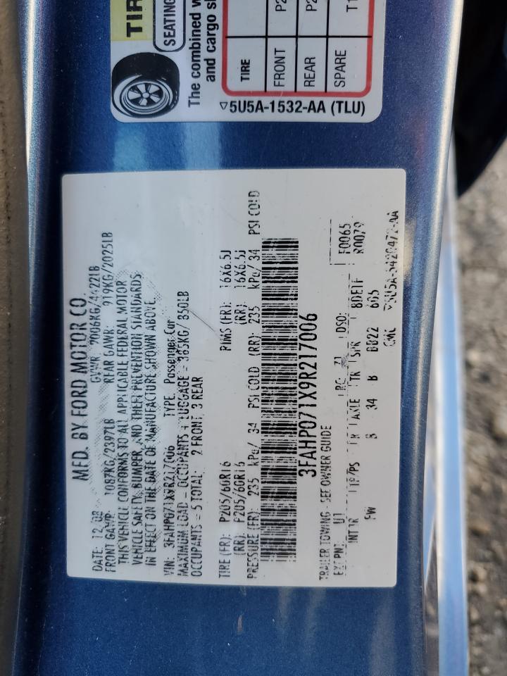 2009 Ford Fusion Se VIN: 3FAHP071X9R217006 Lot: 75913464