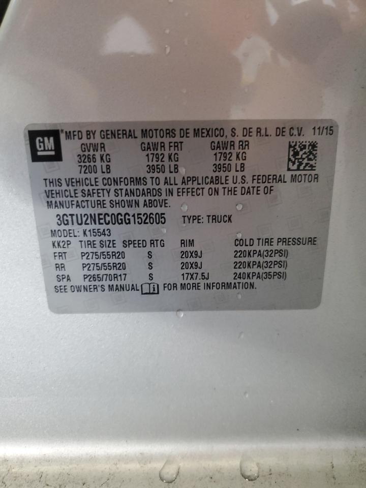 3GTU2NEC0GG152605 2016 GMC Sierra K1500 Slt