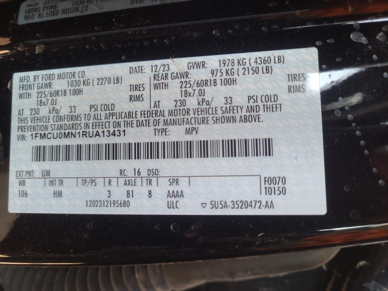 1FMCU0MN1RUA13431 2024 Ford Escape St Line