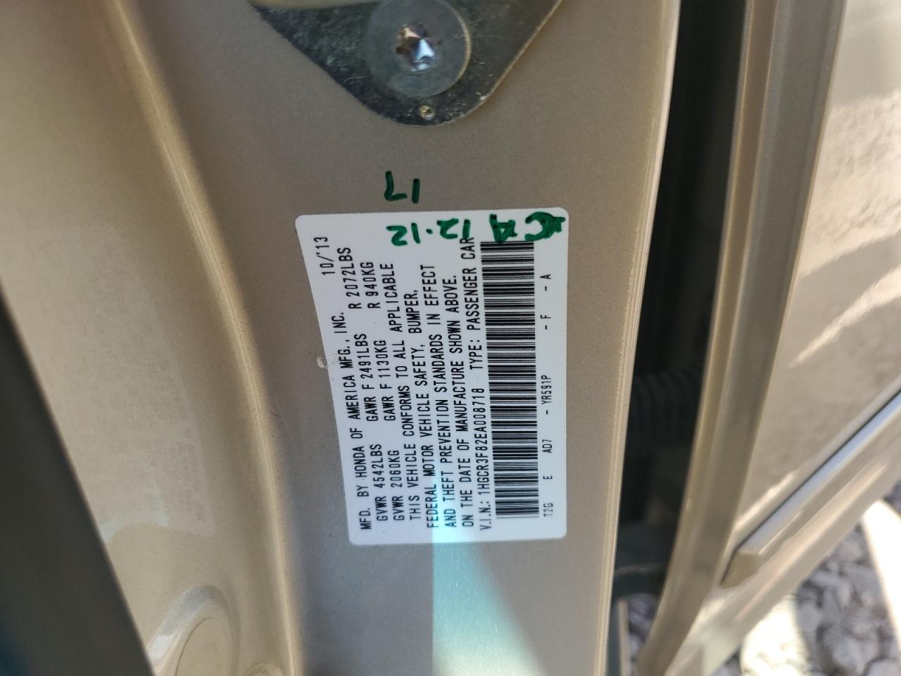 1HGCR3F82EA008718 2014 Honda Accord Exl