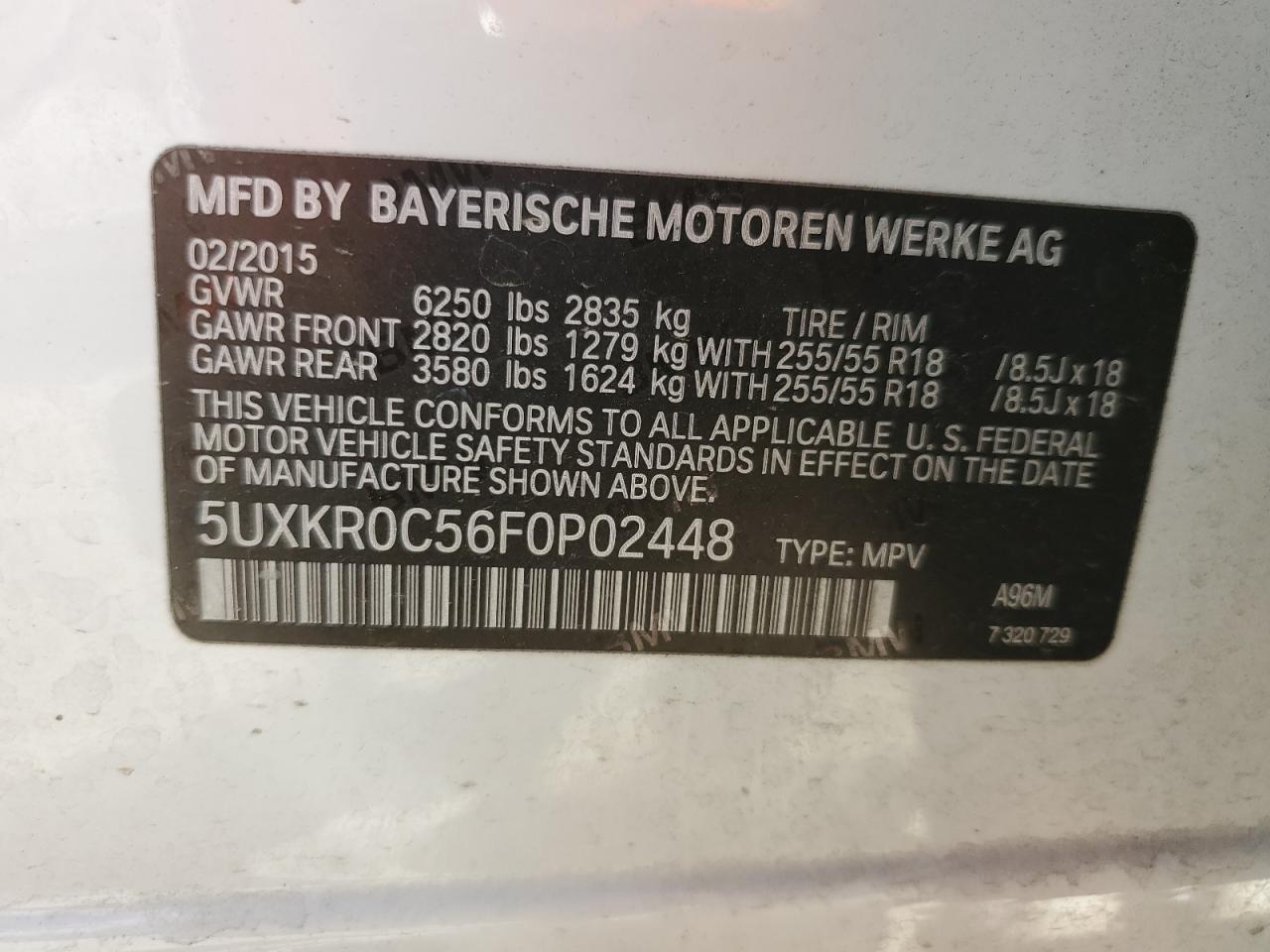 2015 BMW X5 xDrive35I VIN: 5UXKR0C56F0P02448 Lot: 76766414