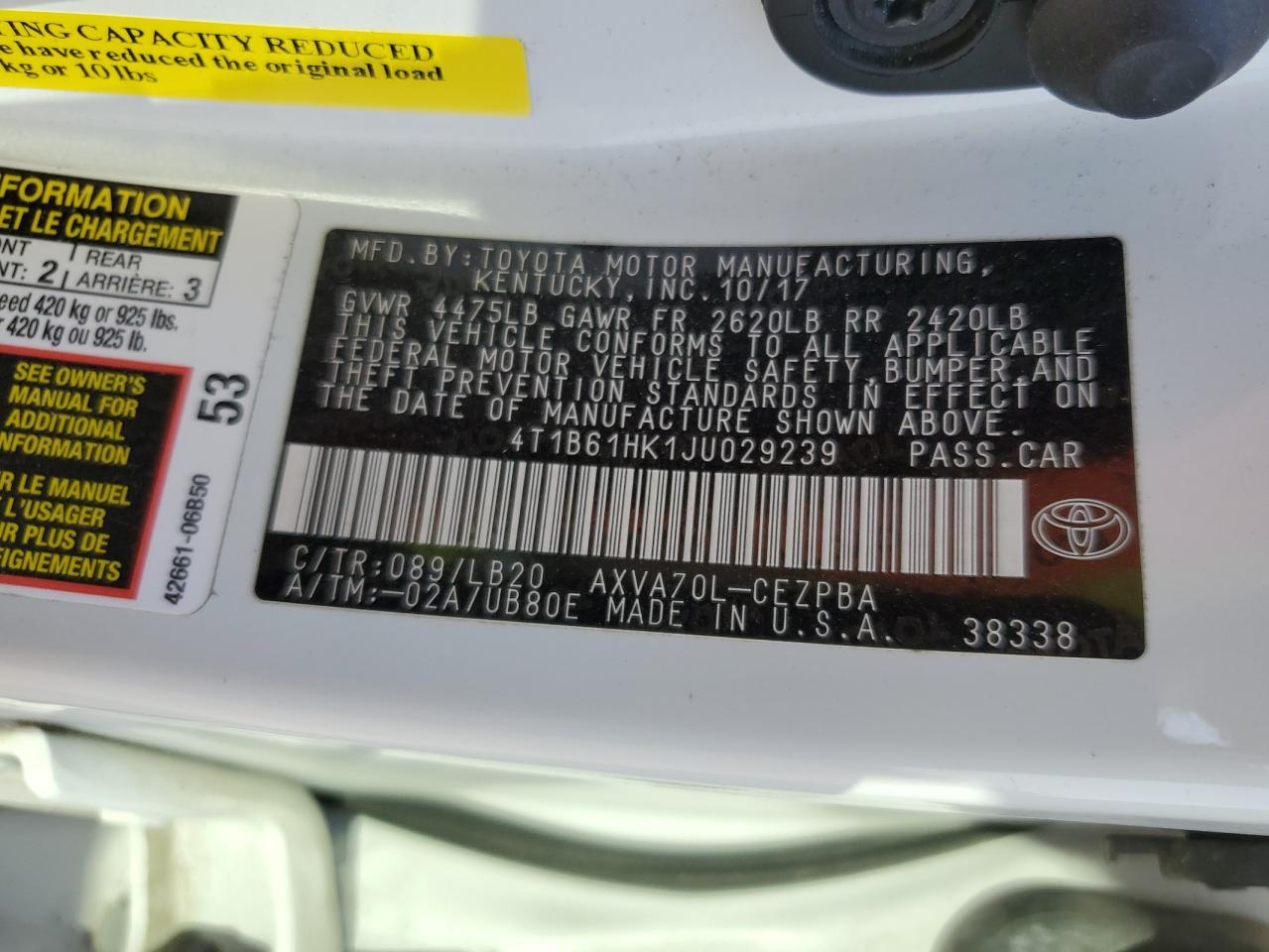 4T1B61HK1JU029239 2018 Toyota Camry Xse