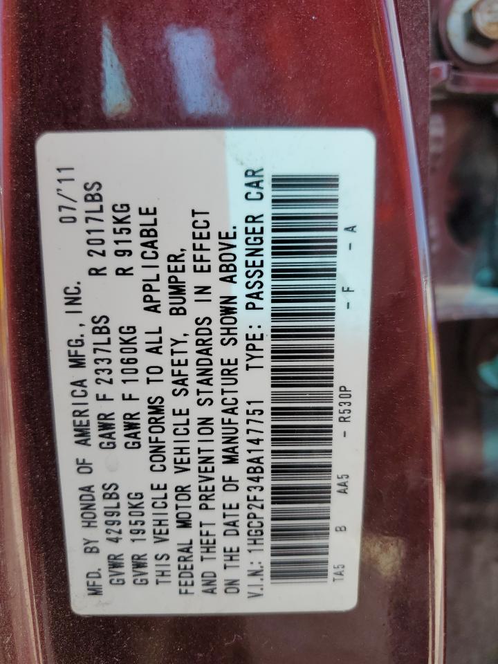 2011 Honda Accord Lx VIN: 1HGCP2F34BA147751 Lot: 74741584