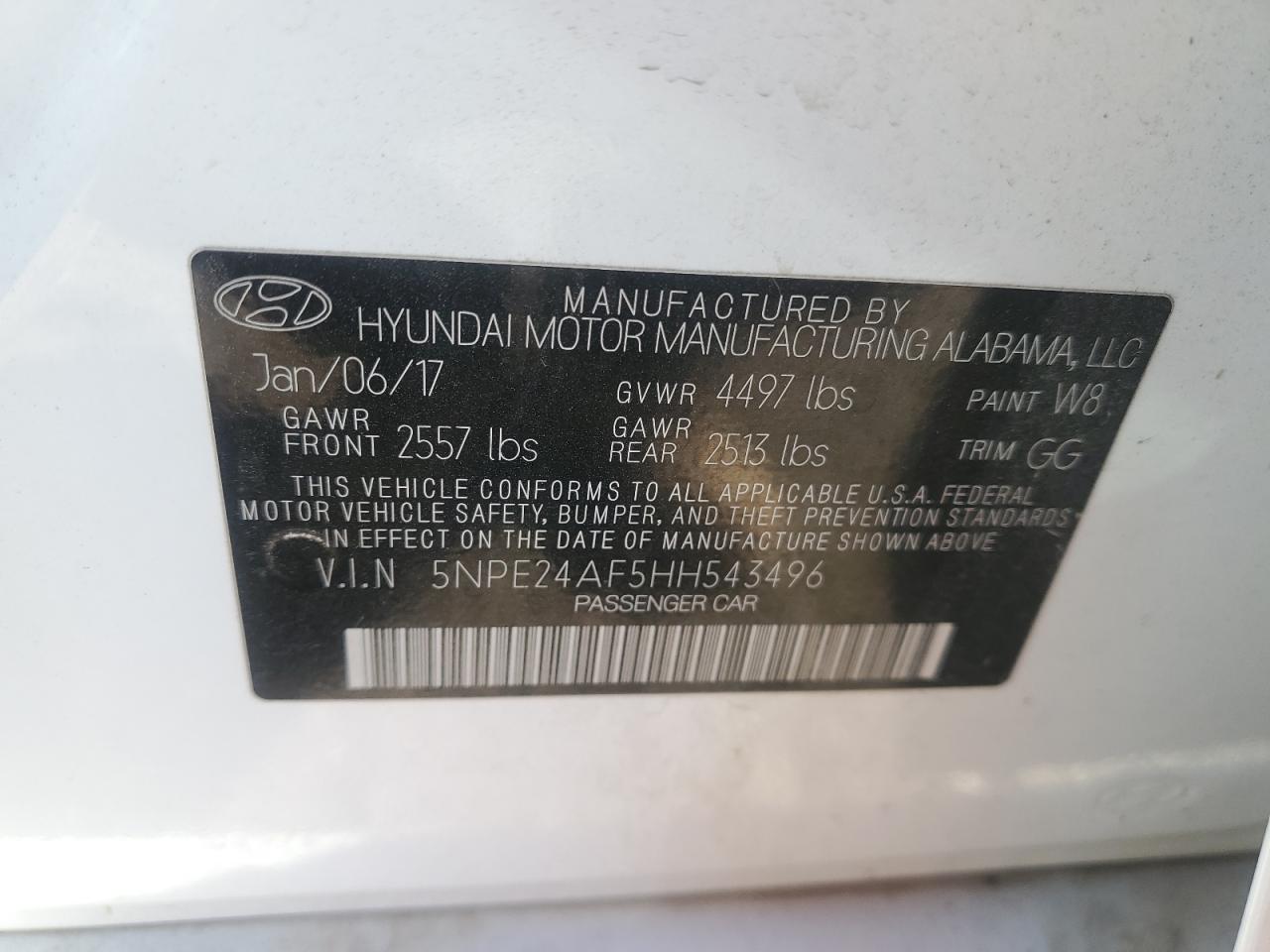 5NPE24AF5HH543496 2017 Hyundai Sonata Se