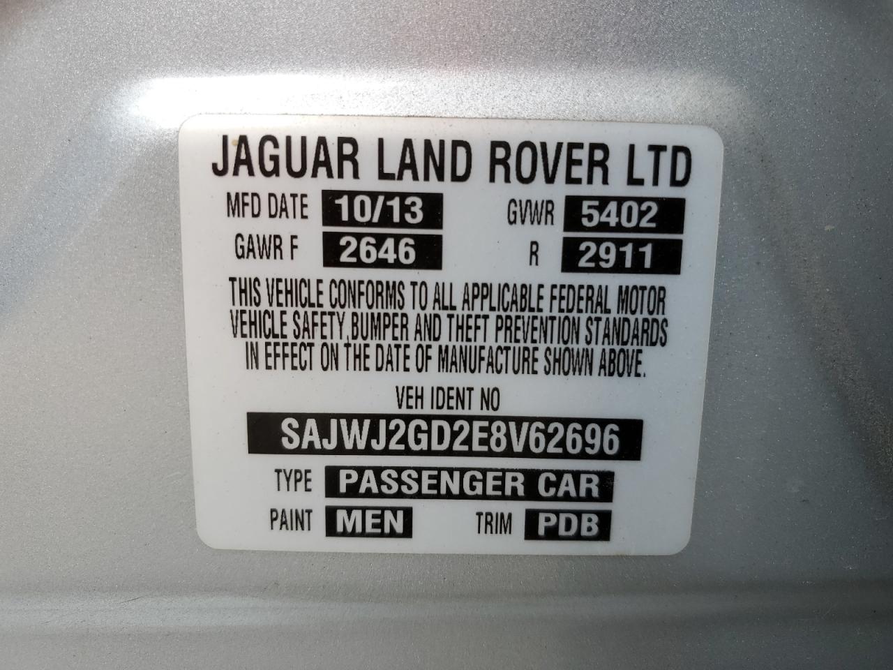 2014 Jaguar Xjl Portfolio VIN: SAJWJ2GD2E8V62696 Lot: 76620494