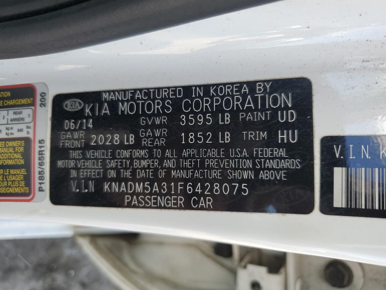 KNADM5A31F6428075 2015 Kia Rio Lx