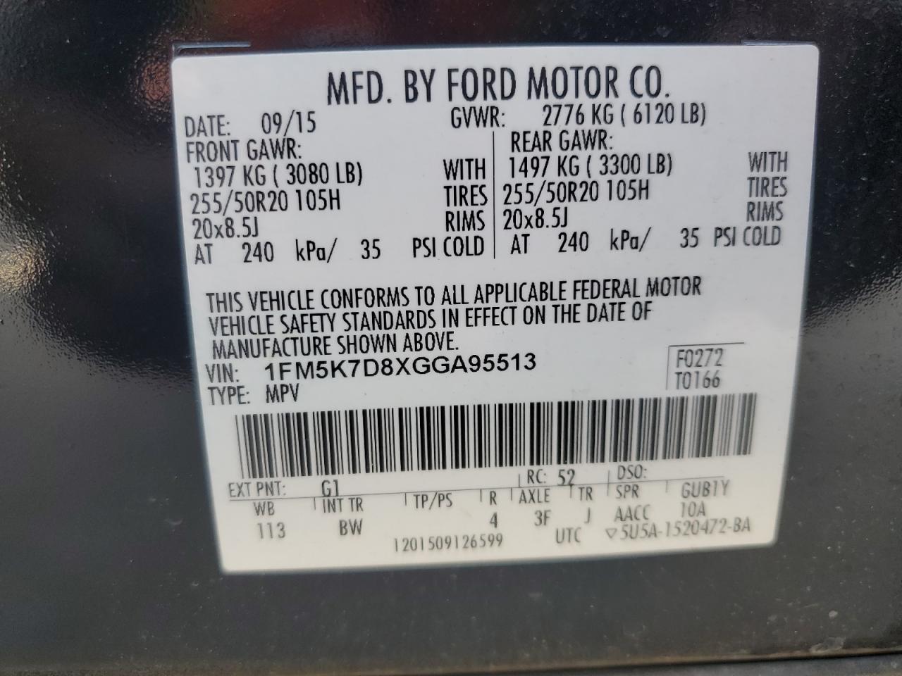 1FM5K7D8XGGA95513 2016 Ford Explorer Xlt