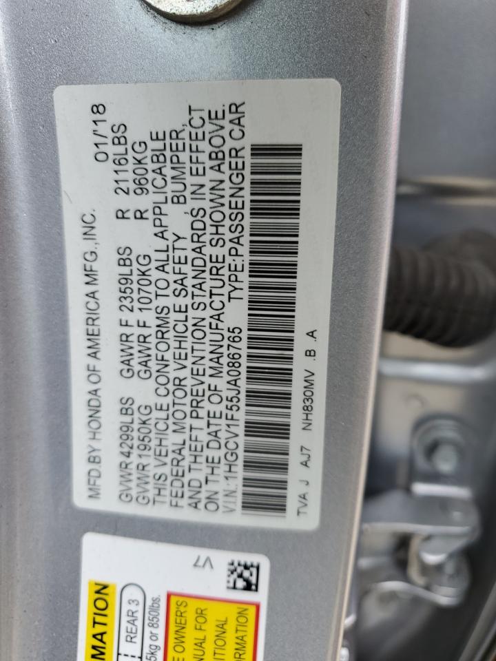 1HGCV1F55JA086765 2018 Honda Accord Exl