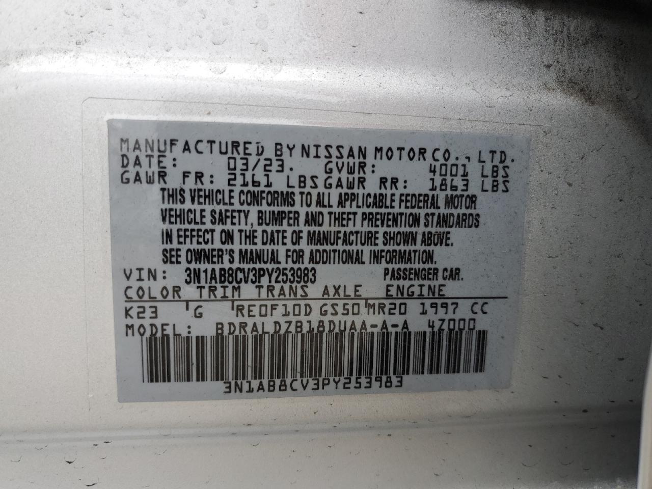 3N1AB8CV3PY253983 2023 Nissan Sentra Sv