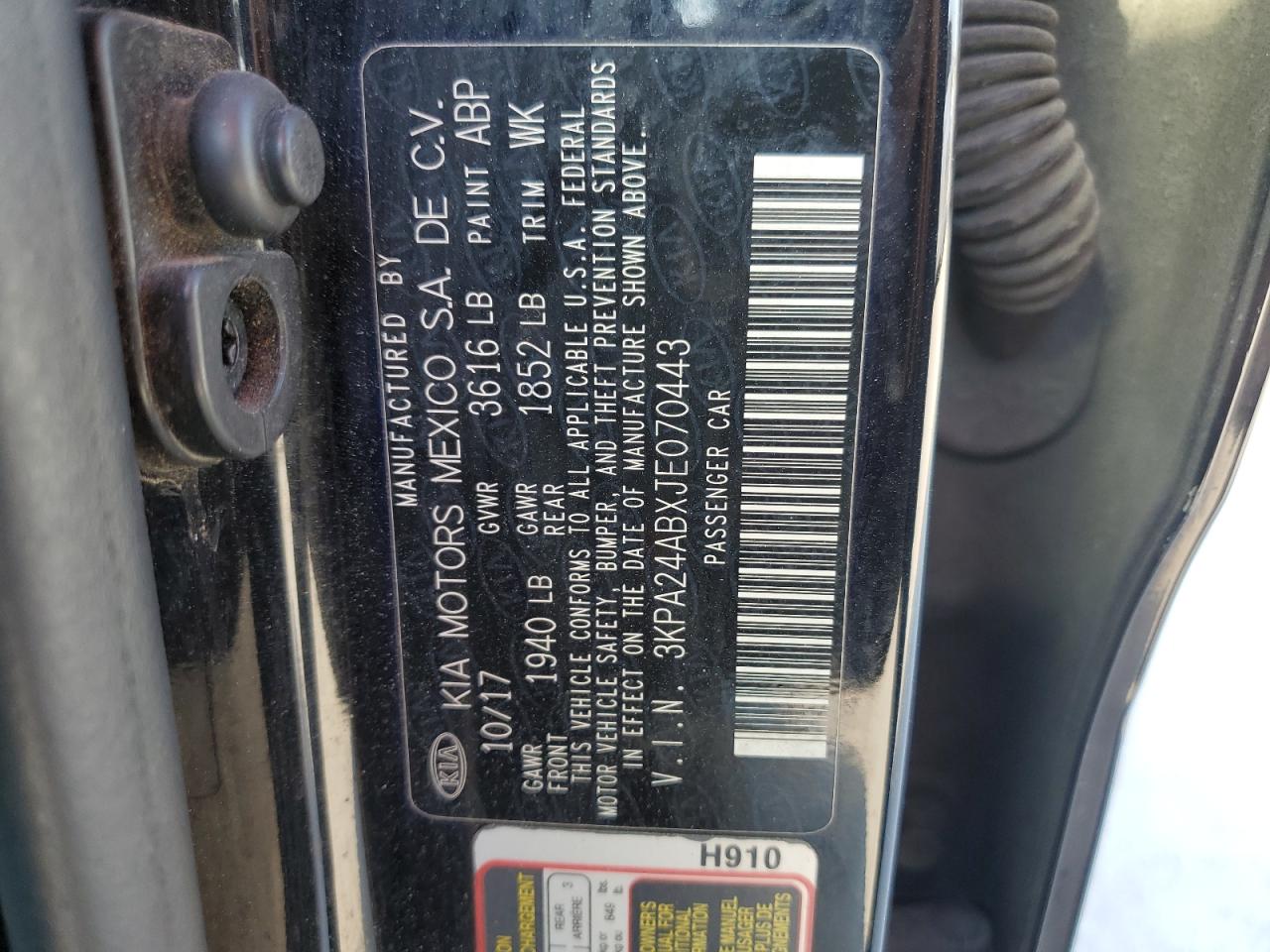 2018 Kia Rio Lx VIN: 3KPA24ABXJE070443 Lot: 75475794