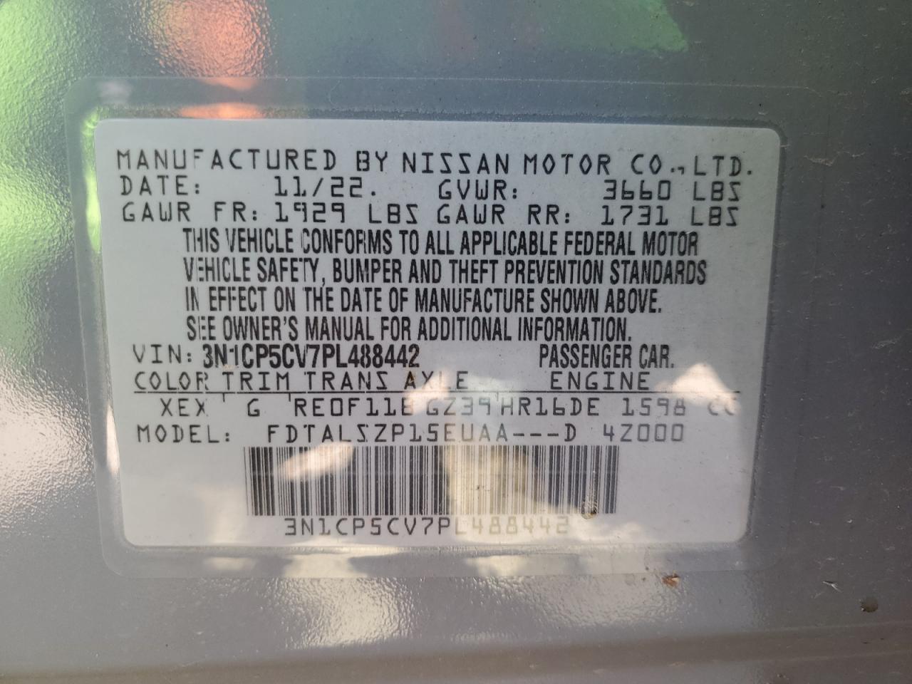 3N1CP5CV7PL488442 2023 Nissan Kicks Sv