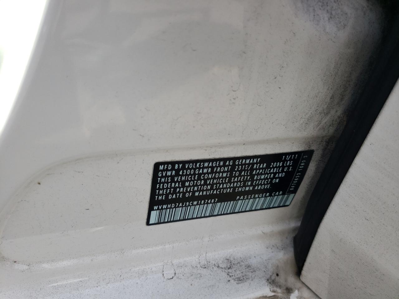 2012 Volkswagen Gti VIN: WVWHD7AJ9CW187487 Lot: 75443064