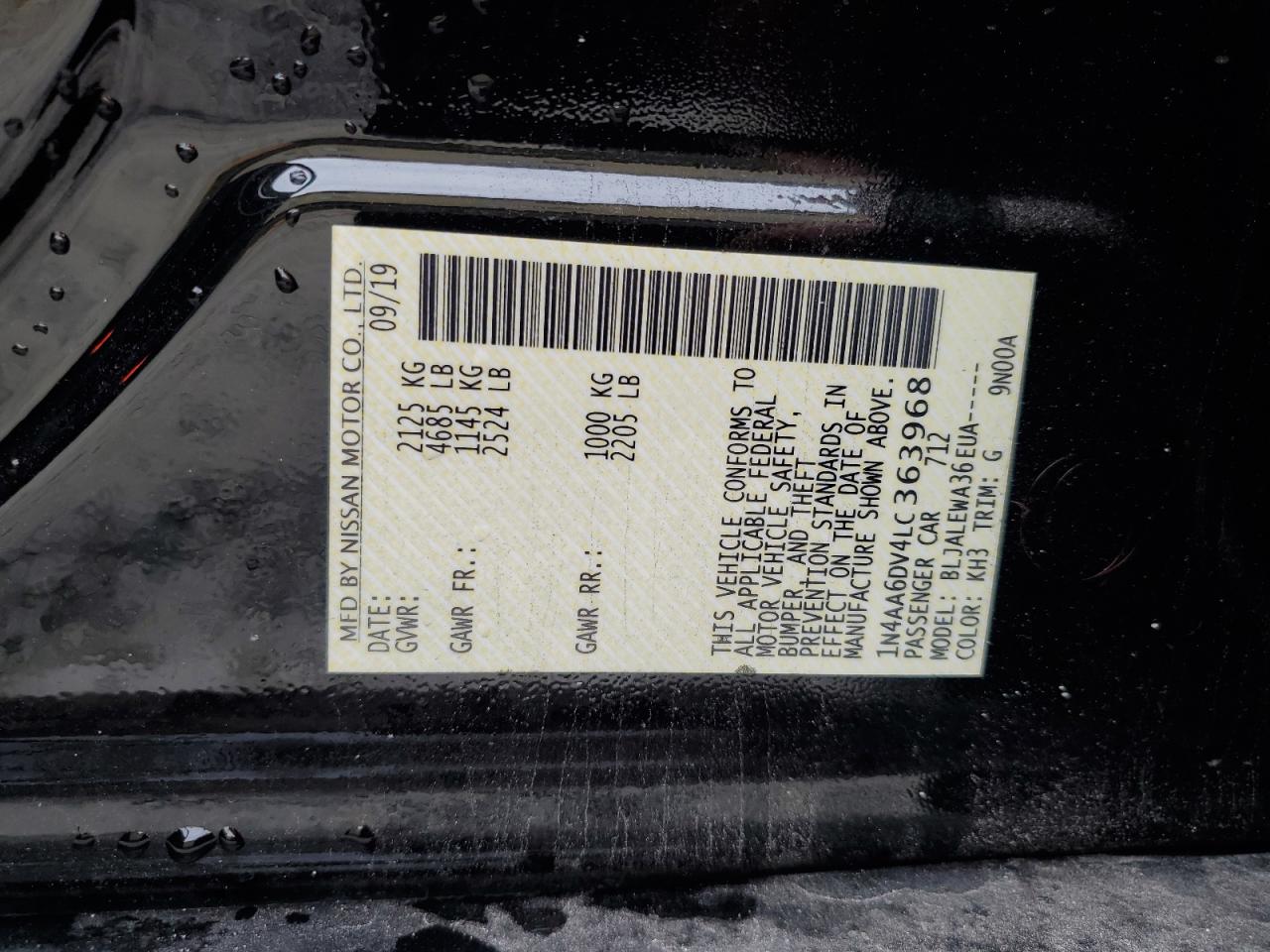 1N4AA6DV4LC363968 2020 Nissan Maxima Sl