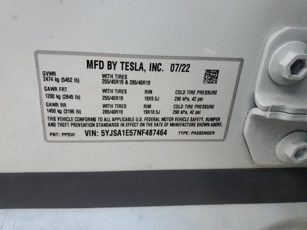 5YJSA1E57NF487464 2022 Tesla Model S