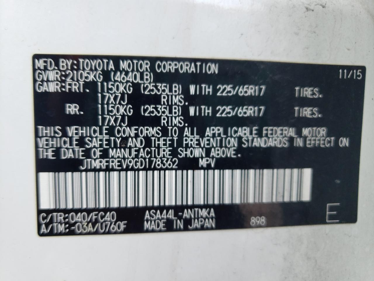 JTMRFREV9GD178362 2016 Toyota Rav4 Xle