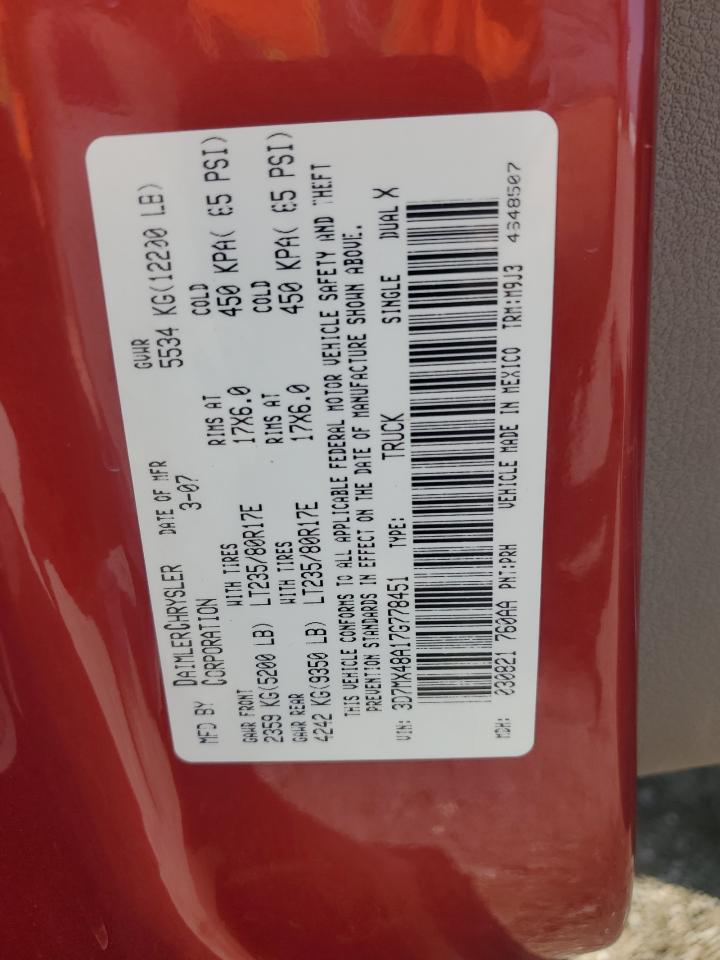 2007 Dodge Ram 3500 St VIN: 3D7MX48A17G778451 Lot: 78089884