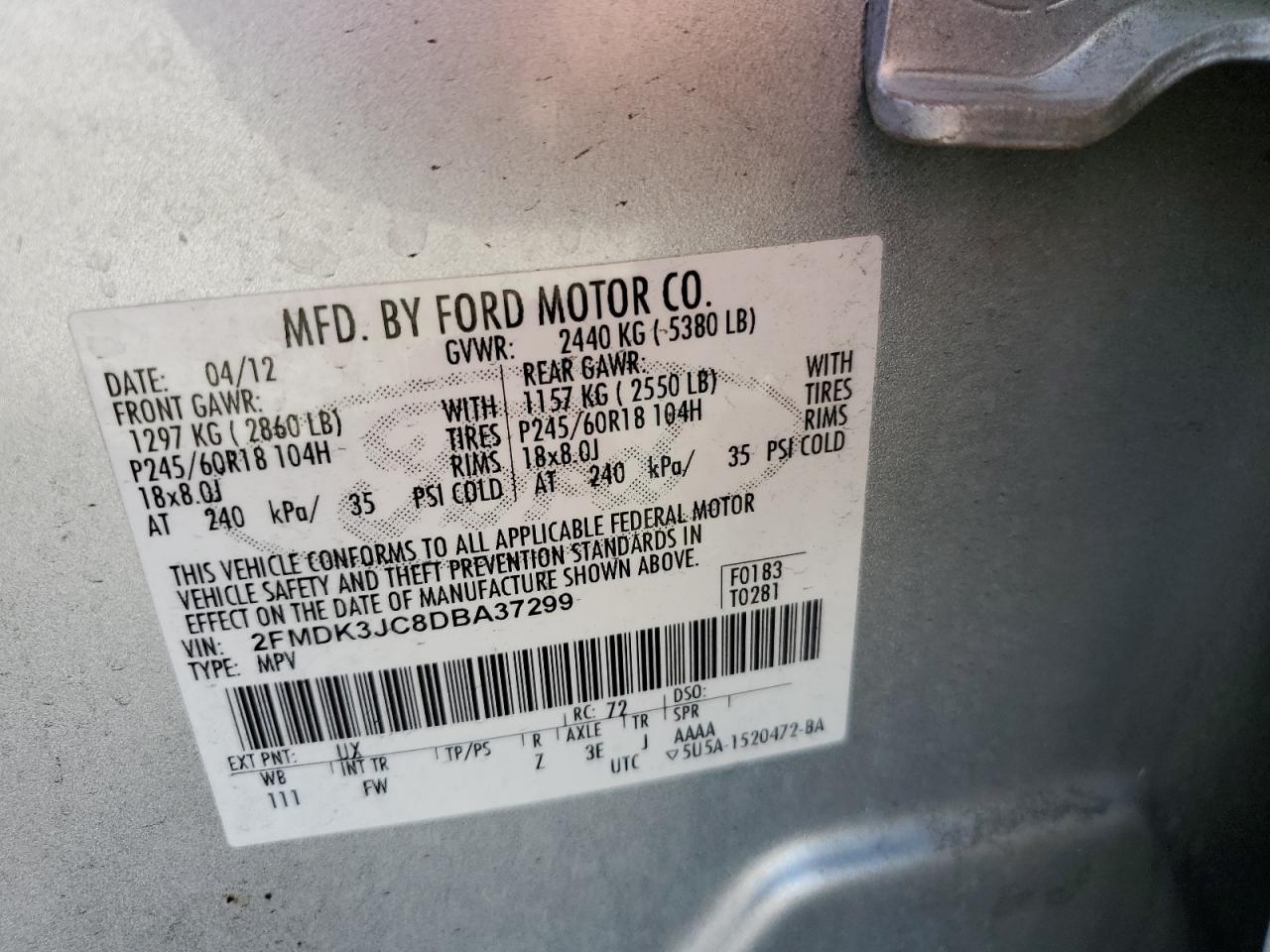 2FMDK3JC8DBA37299 2013 Ford Edge Sel