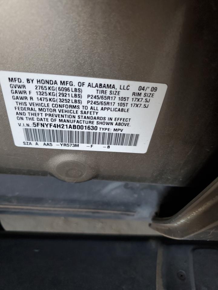 5FNYF4H21AB001630 2010 Honda Pilot Lx