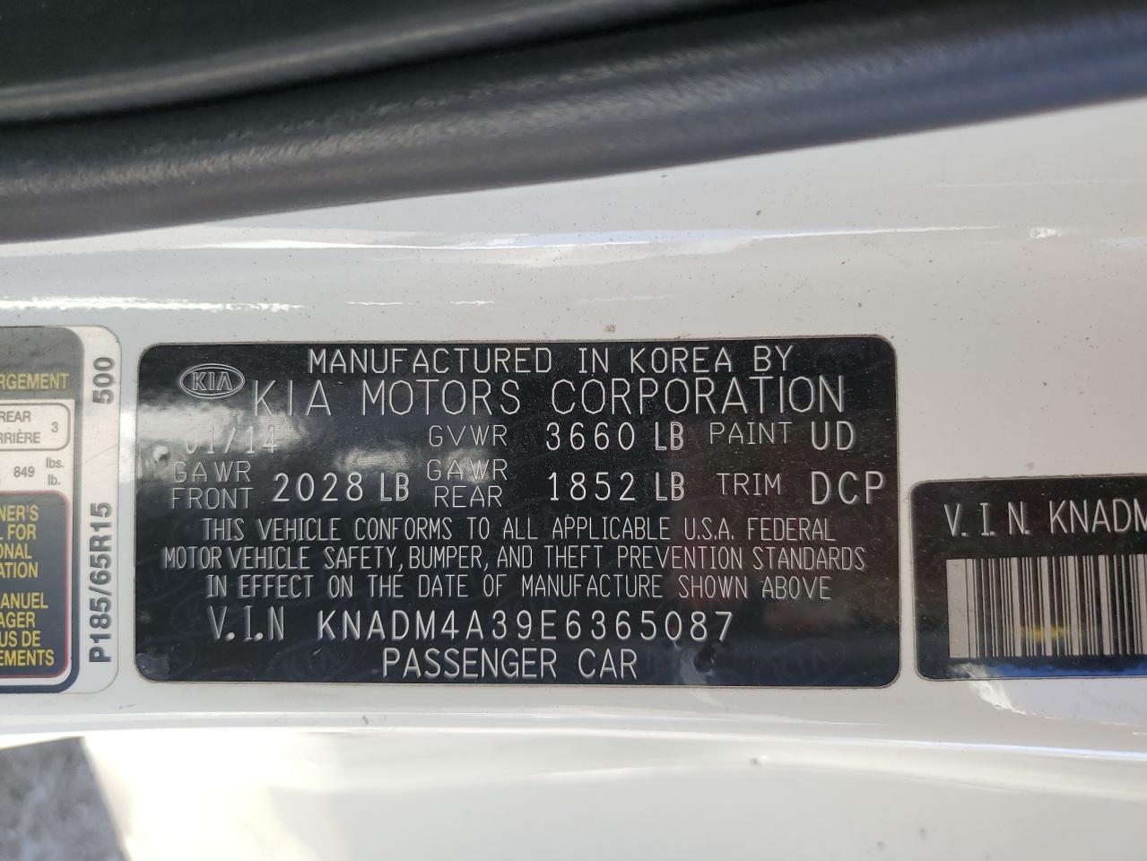 2014 Kia Rio Lx VIN: KNADM4A39E6365087 Lot: 77484604