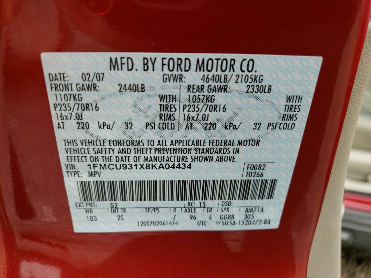 1FMCU931X8KA04434 2008 Ford Escape Xlt