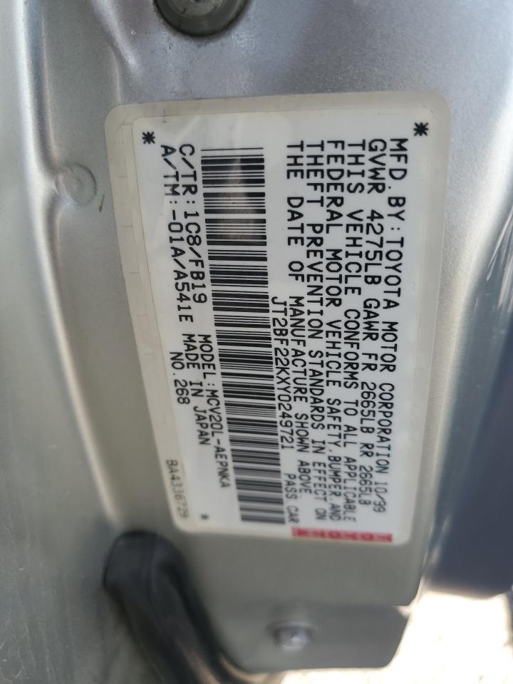 JT2BF22KXY0249721 2000 Toyota Camry Ce