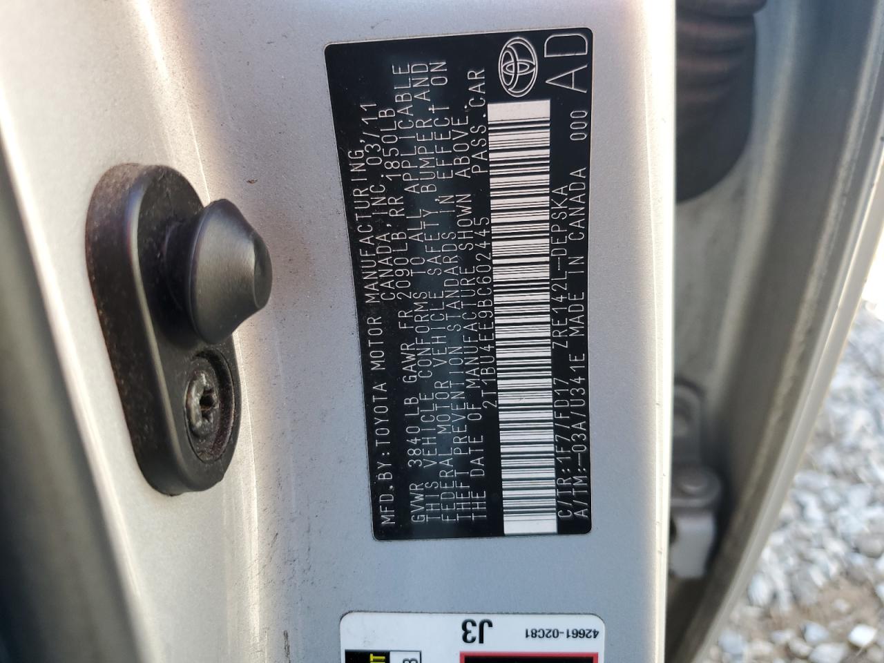 2011 Toyota Corolla Base VIN: 2T1BU4EE9BC602445 Lot: 77137814